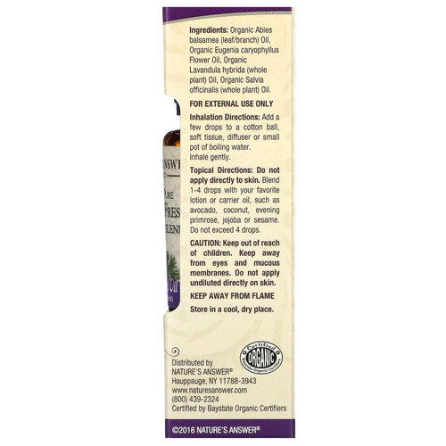 Nature's Answer, на 100% чистая органическая смесь эфирных масел, альпийская свежесть, 15 мл (0,5 жидк. унции)