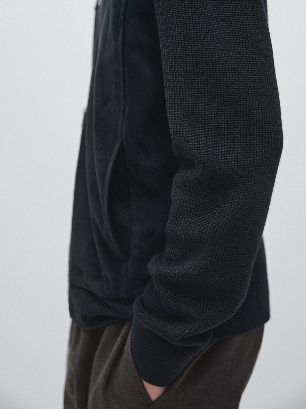 Massimo Dutti Куртка-бомбер из шерсти и замши, темно-синий