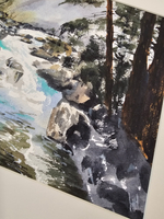 Картина авторская акварельная в паспарту 30х40 см на стену для интерьера "Пейзаж в стиле Фрэнк Эбера"