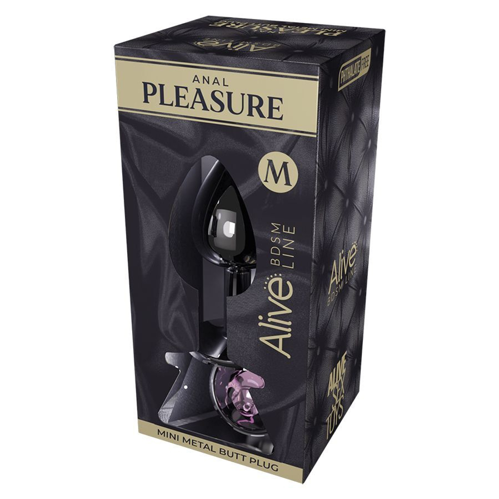 Серебристая анальная втулка Mini Metal Butt Plug Size M с розовым кристаллом
