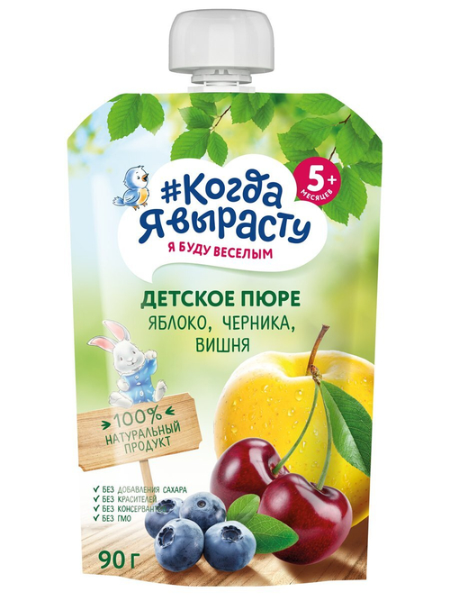 Пюре детское яблоко, черника и вишня Когда Я вырасту с 5 месяцев 90г