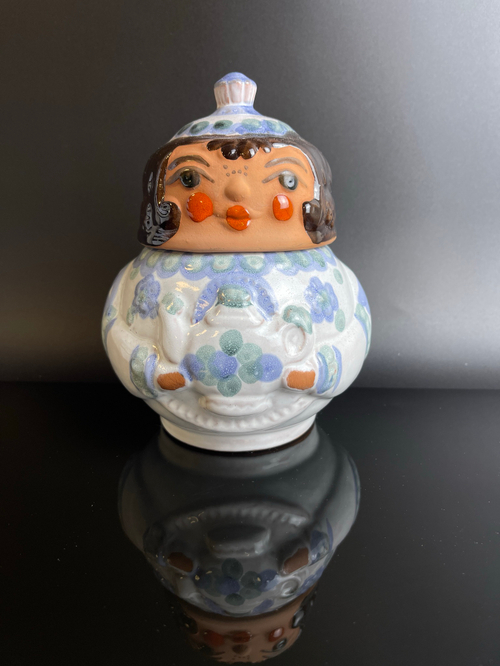 Чайница Баба с чайником матрёшка. Керамика майолика. СССР