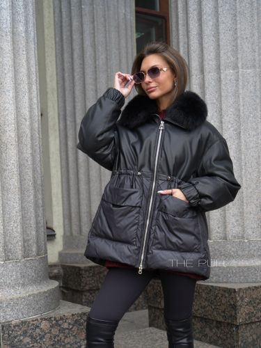 Комбинированный черный пуховик