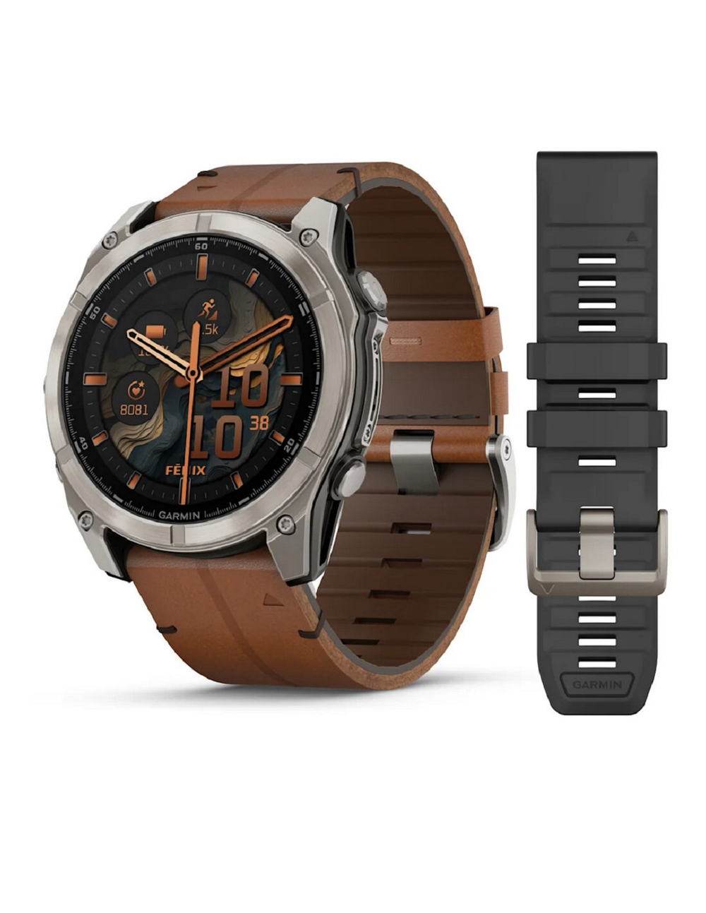Смарт-часы Garmin Fenix 8 Amoled 51 мм Sapphire Titanium, коричневый ремешок натуральная кожа, 010-02905-40