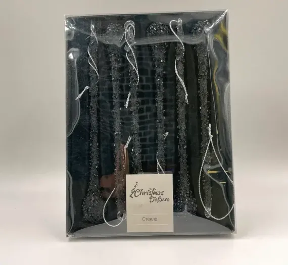 Набор сосулек Горный хрусталь 18 см., 6 шт., черный, стекло, Christmas DeLuxe (88717)