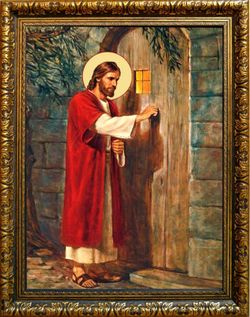 Иисус Христос стучится в дверь. Икона на холсте.