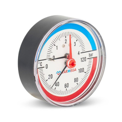 Термоманометр VARMEGA аксиальный 80 мм, 4 бар, 120гр.С, 1/2", с отсекающим клапаном, VMMT06-800404