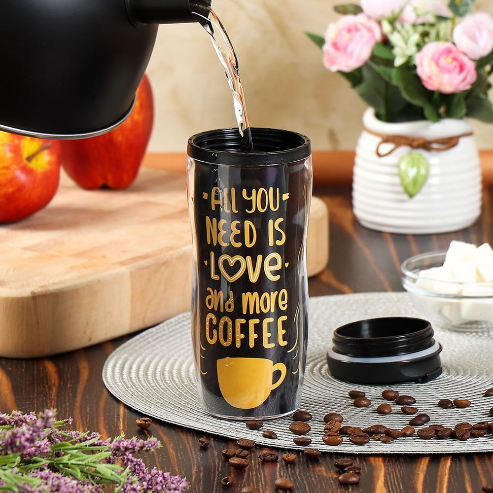 Термокружка пластик, 0.38 л, Daniks, Кофе 2, колба пластик, YYCF001-11