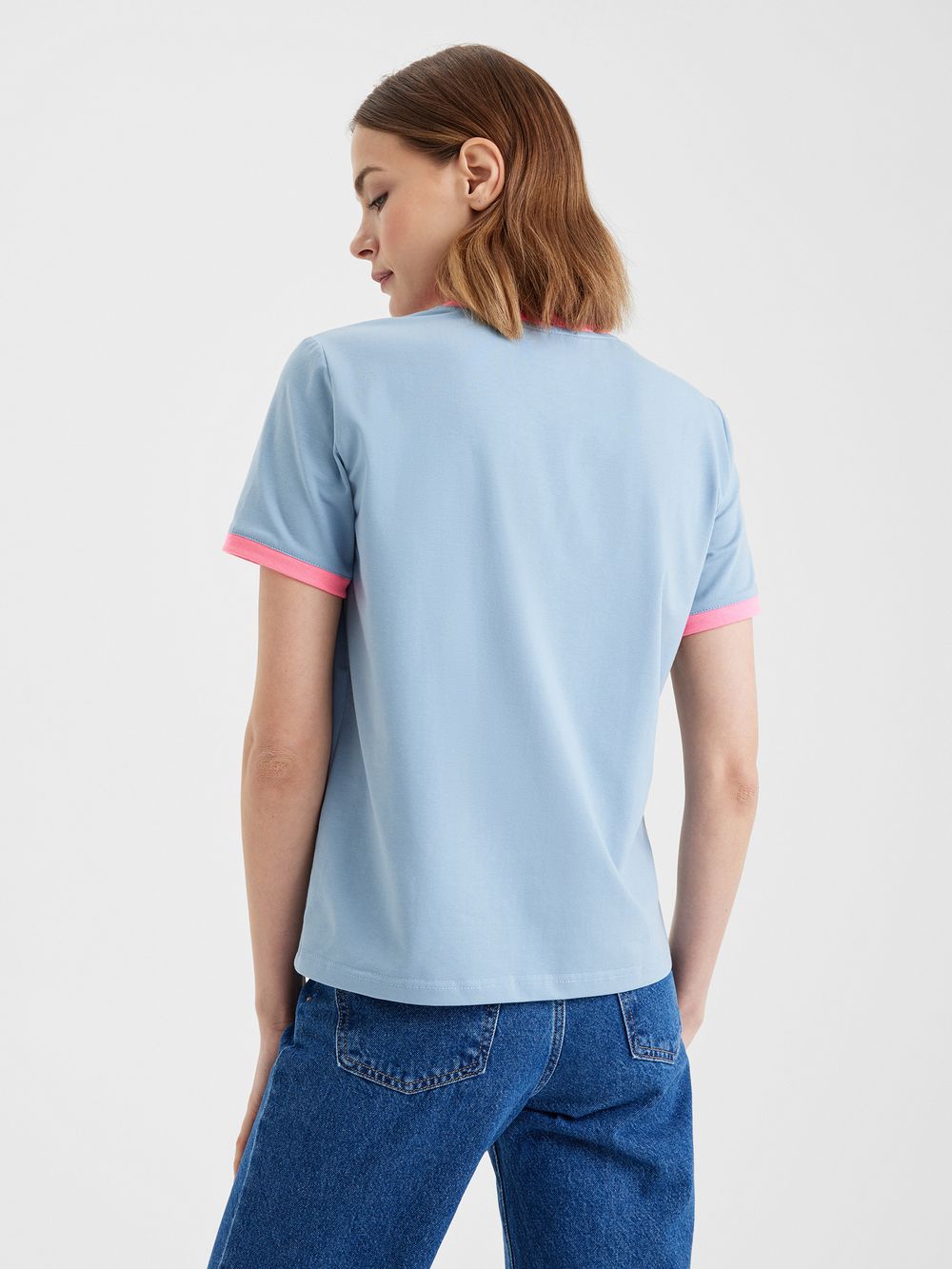 Женская футболка серо-голубой/розовый неон - folly dot.