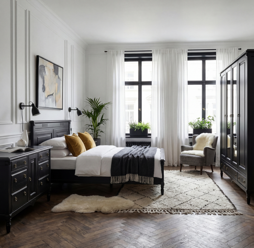 Кровать Джоли 180х200 из массива береза, черный, MAKOSA