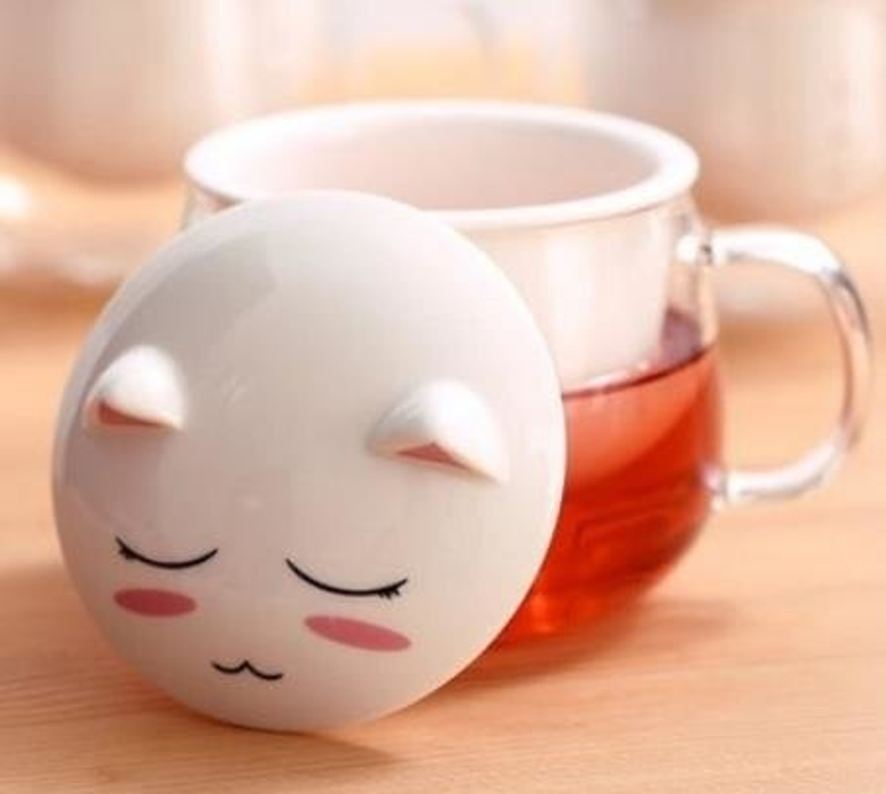 237013 Кружка с заварочной колбой "Котик", стекло, 300мл.