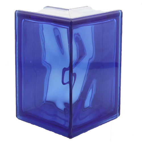 Угловой стеклоблок волна  синий окраска в массе Vitrablok   19x13x13x8