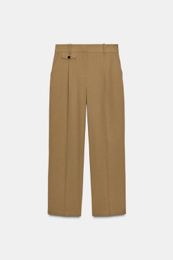 ZARA ПРЯМЫЕ БРЮКИ С ЗАЩИПАМИ, ЦВЕТ ВЕРБЛЮЖЬЕЙ ШЕРСТИ