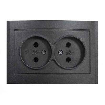 Розетка двухместная UNIVersal серия "Бриллиант" б/з,16А, 220В, Графит  (1/100)