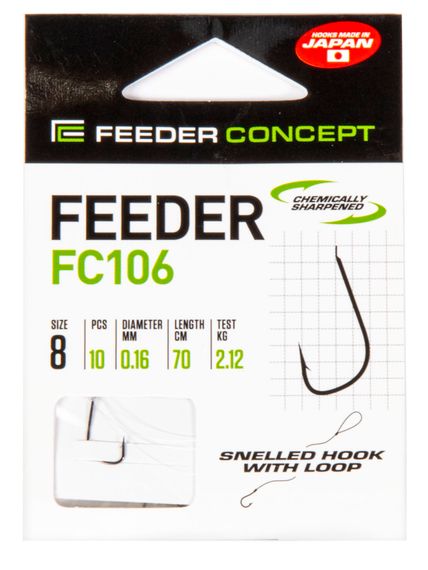 Крючки с поводком FC FEEDER FC106 №8, 10 шт. (поводок 70 см, 0,16 мм)