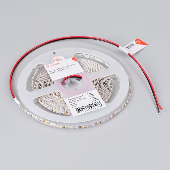 Светодиодная лента Arlight 5W/m 168Led/m 2216SMD теплый белый 5M MICROLED-M168-4mm 24V Warm2700 046733
