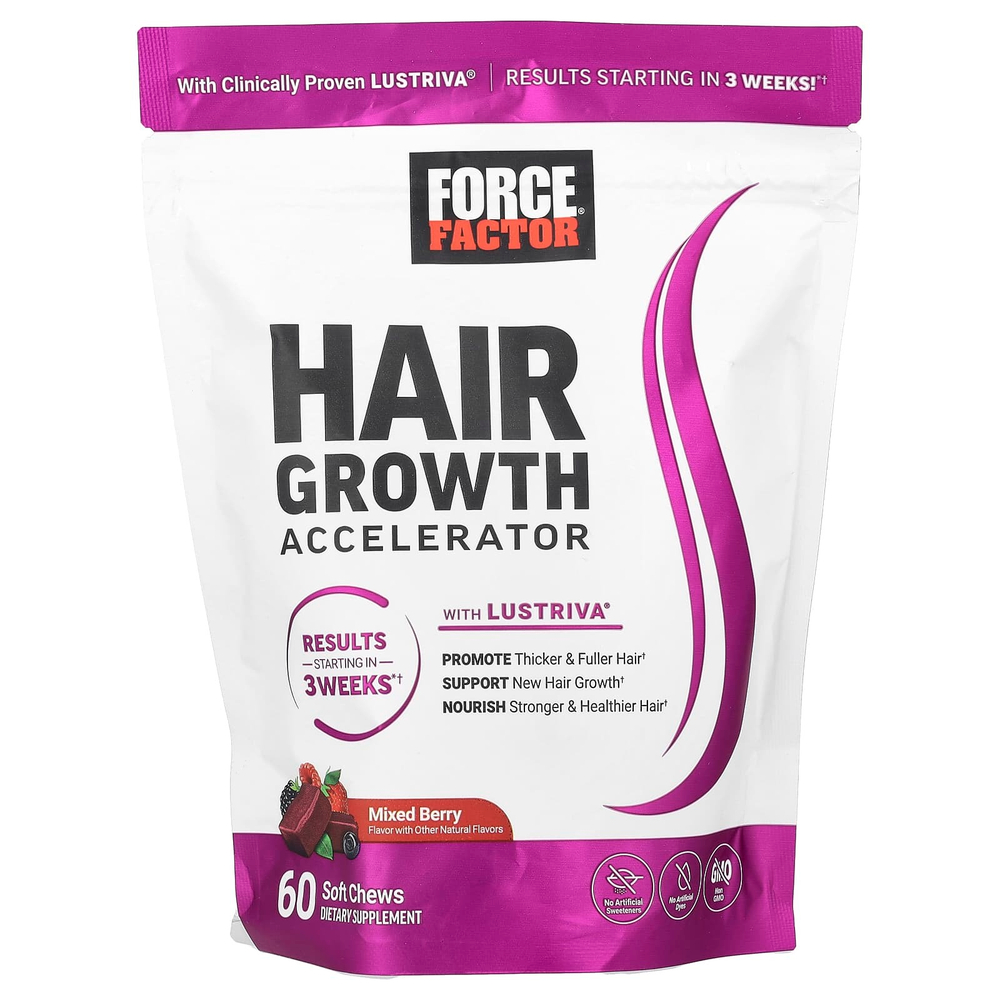 Force Factor, Ускоритель роста волос, ягодное ассорти, 60 жевательных таблеток