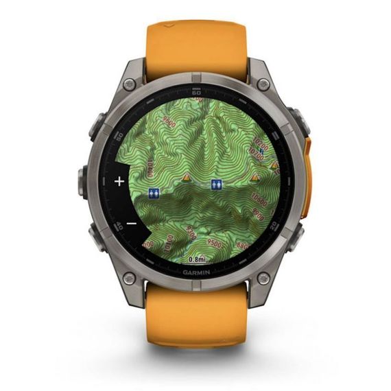 Garmin Fenix 8 47 мм AMOLED Sapphire – титановый корпус, оранжевый ремешок