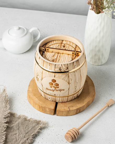 Деревянный бочонок с липовым мёдом HoneyForYou, 0,3 кг