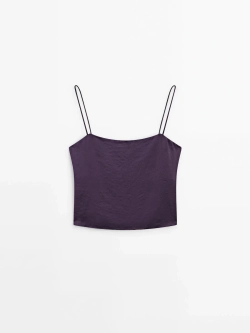 Massimo Dutti Атласный топ с разрезом, фиолетовый