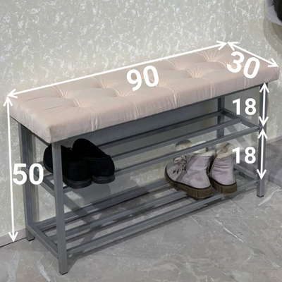 Обувница с сиденьем 90 см бежевая на сером каркасе