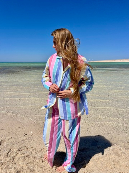 Костюм с брюками палаццо из хлопка и льна