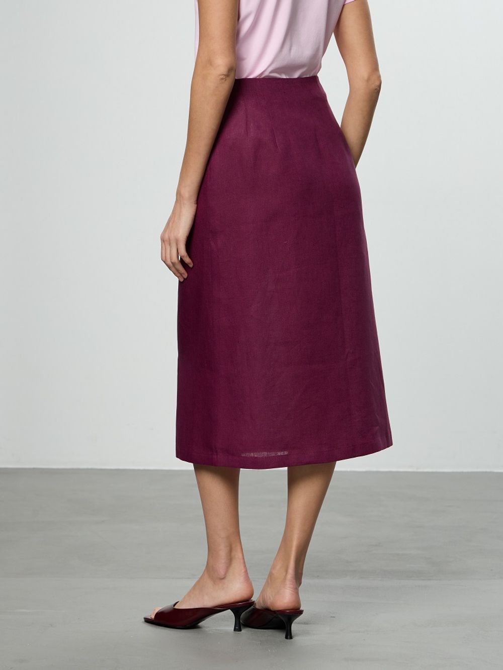 Юбка льняная А-силуэт винный (Размер 48)