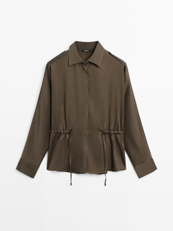 Massimo Dutti Рубашка свободного кроя с поясом, коричневый