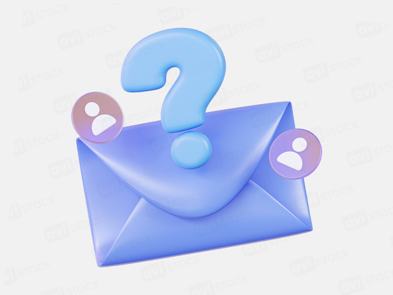 3D PNG иллюстрация — Письмо с вопросом и значками пользователей (для email-рассылок и подписок)