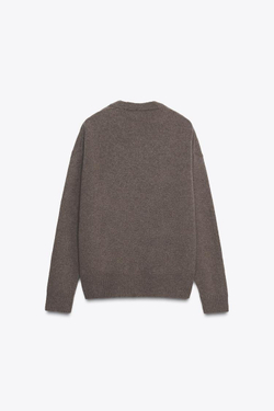 ZARA ДЖЕМПЕР ИЗ КАШЕМИРА И ШЕРСТИ С ДЛИННЫМИ РУКАВАМИ, СЕРО-КОРИЧНЕВЫЙ