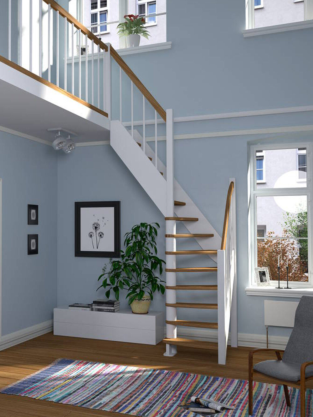 Лестница на второй этаж ЛС-91м+2 Левая под покраску