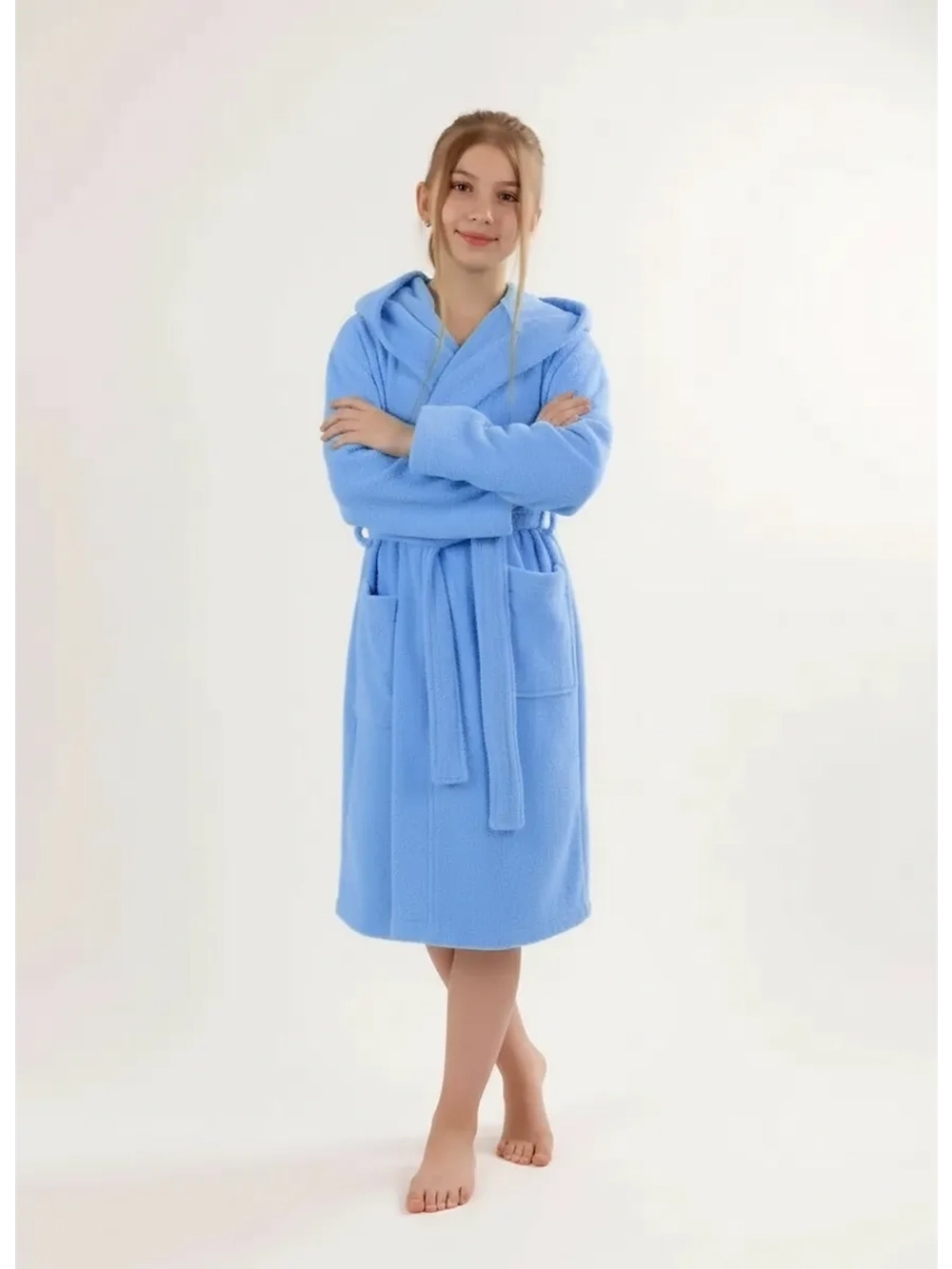 Халат детский махровый "Элит" с капюшоном, цвет: 012-Голубой