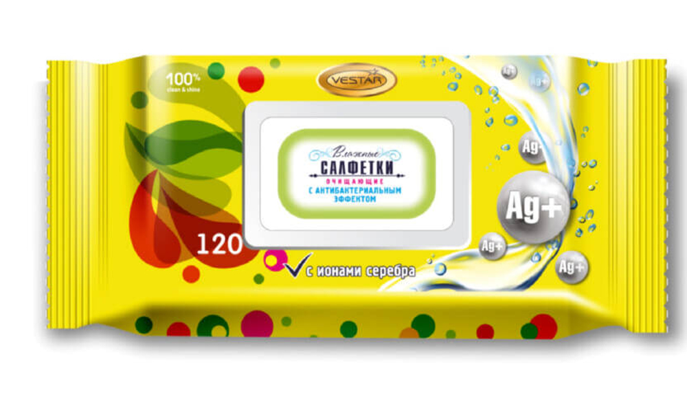 Салфетки влажные Vestar антибактериальные 120 штук