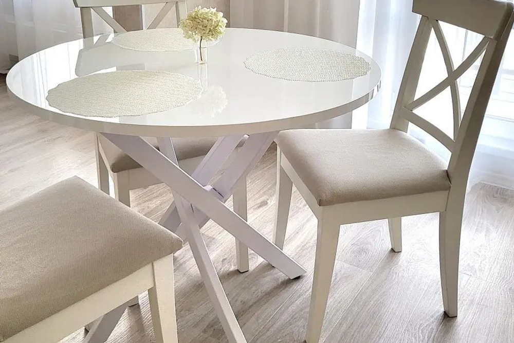 Стол кухонный обеденный круглый Чёрный Муар/Ателье Тёмный Глянец, Диамонд, 90х90х75 см