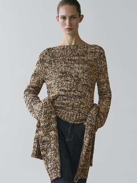 Massimo Dutti Свитер из смесового хлопка мулине, цвет верблюжьей шерсти