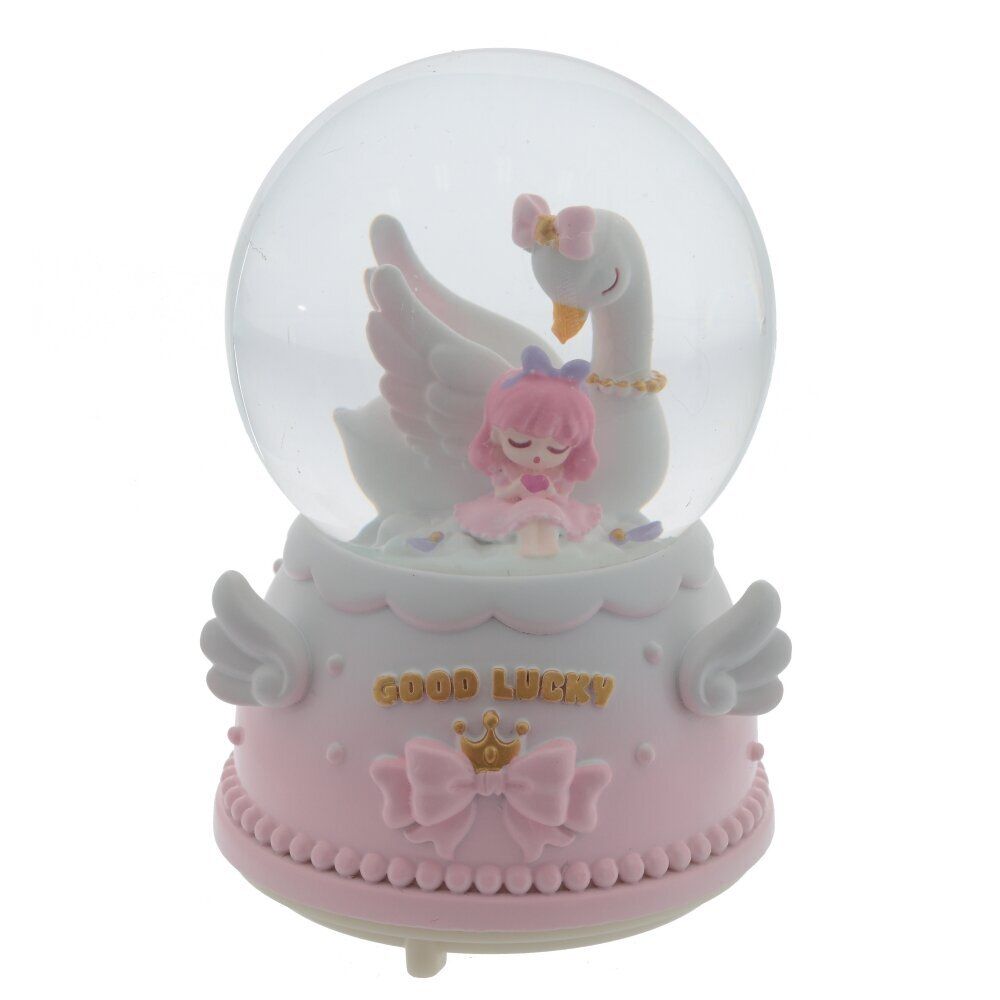 GAEM Фигурка декоративная "Девочка с лебедем" в стекл шаре (муз, подсвет, 2xAAA н/п), D8 см, L9 W9 H13 см