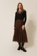 Многослойная юбка миди с тюлем