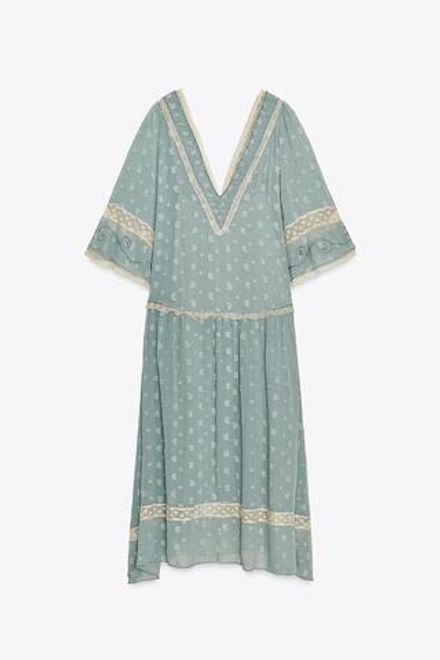 ZARA РОМАНТИЧНОЕ ПЛАТЬЕ МИДИ — ZW COLLECTION, ПУДРОВО-СИНИЙ