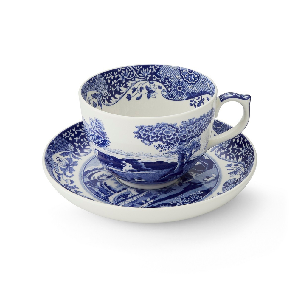 Spode Голубая итальянская кофейная чашка 560 мл с блюдцем