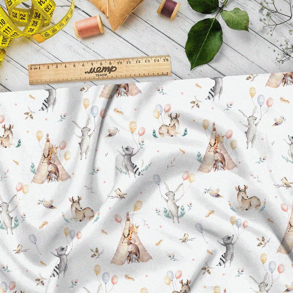 Ткань лен акварельные вигвамы