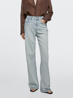 Massimo Dutti Джинсы с высокой талией и широкими штанинами, светло-голубой