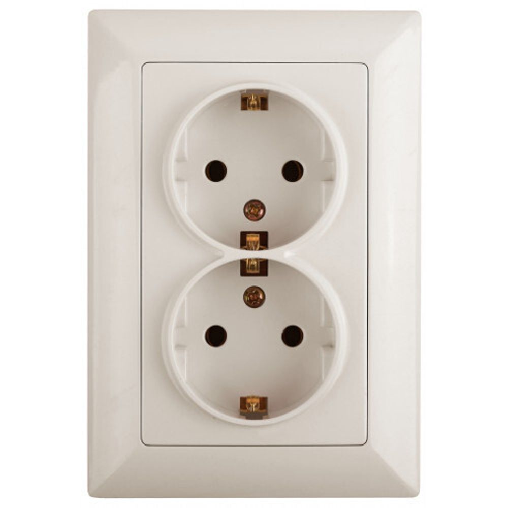 Розетка Intro Solo 4-205-02 с заземлением двойная 2X2P+E Schuko, 16А-250В, IP20, СУ, слоновая кость