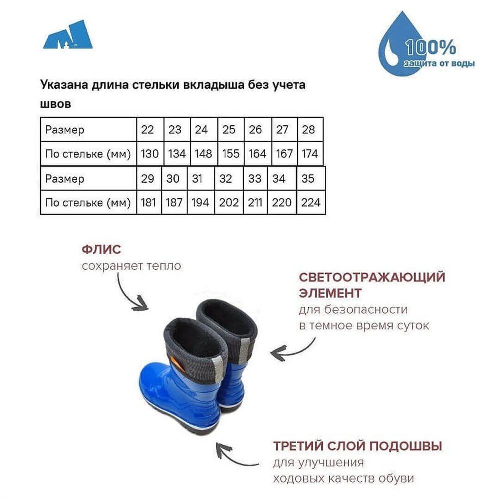 Детские резиновые сапоги с флисовым утеплителем Nordman Step