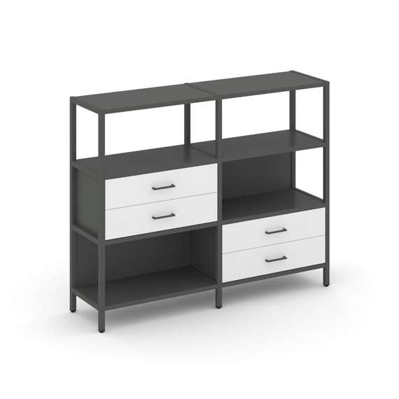 Shelf System Двухсекционный стеллаж трехярусный с ящиками SN.STM-323 Антрацит/Белый/Металл Антрацит