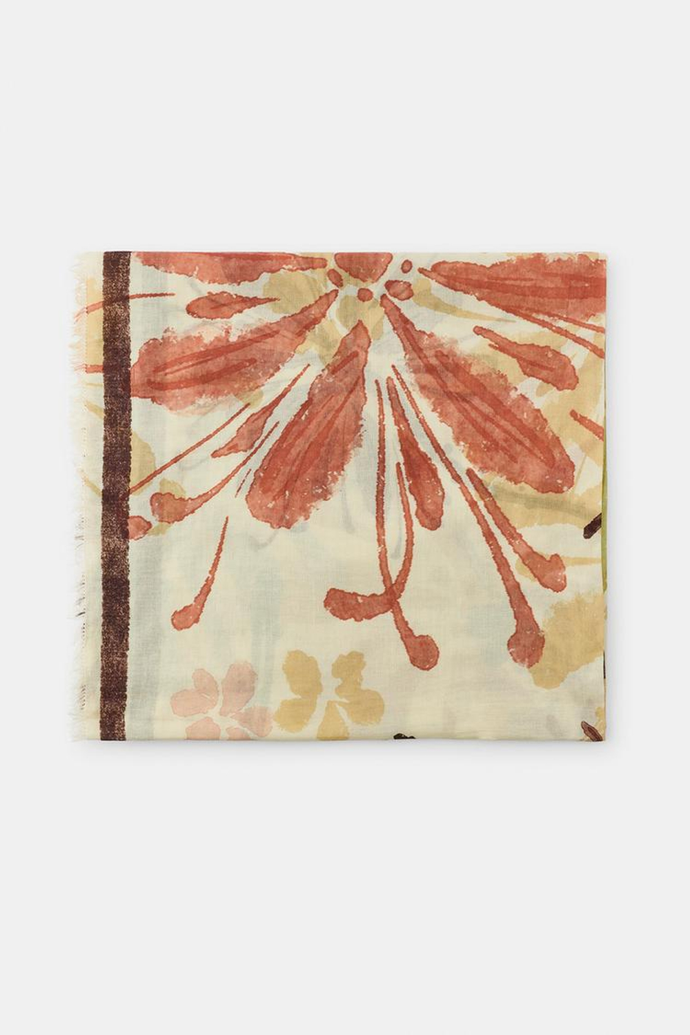 ZARA ПЛАТОК ИЗ 100% ХЛОПКА С ЦВЕТОЧНЫМ ПРИНТОМ, ПЕСОЧНЫЙ