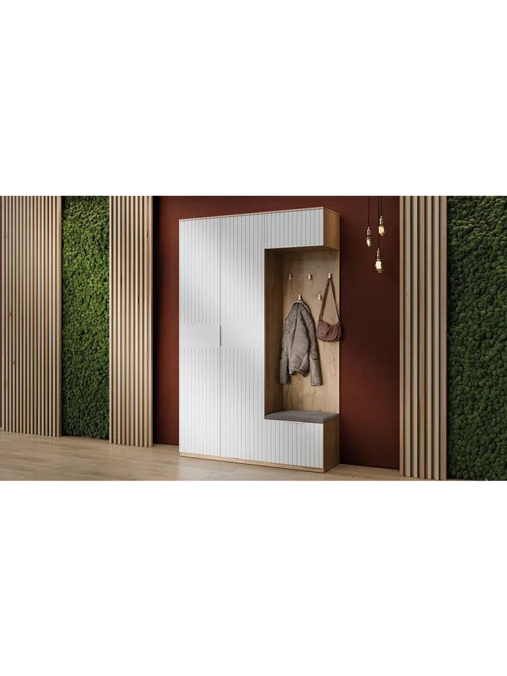 Прихожая с вешалкой Дуб Крафт золотой 145х43х226