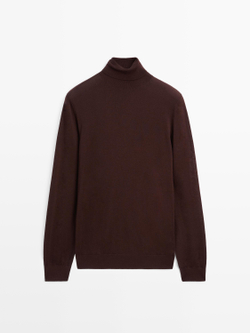 Massimo Dutti Трикотажный свитер из смесовой шерсти с высоким воротником, бордо