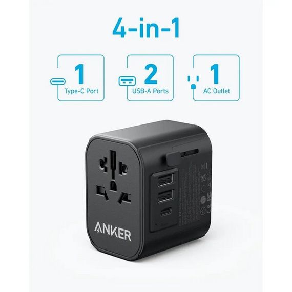 Дорожный адаптер Anker PowerExtend USB-C 30 Вт (A9212K11) Black