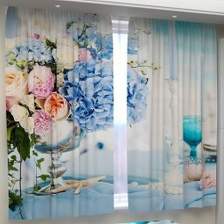 Фотошторы для кухни "РД. УТРЕННИЙ ГОЛУБОЙ БУКЕТ", Россия.