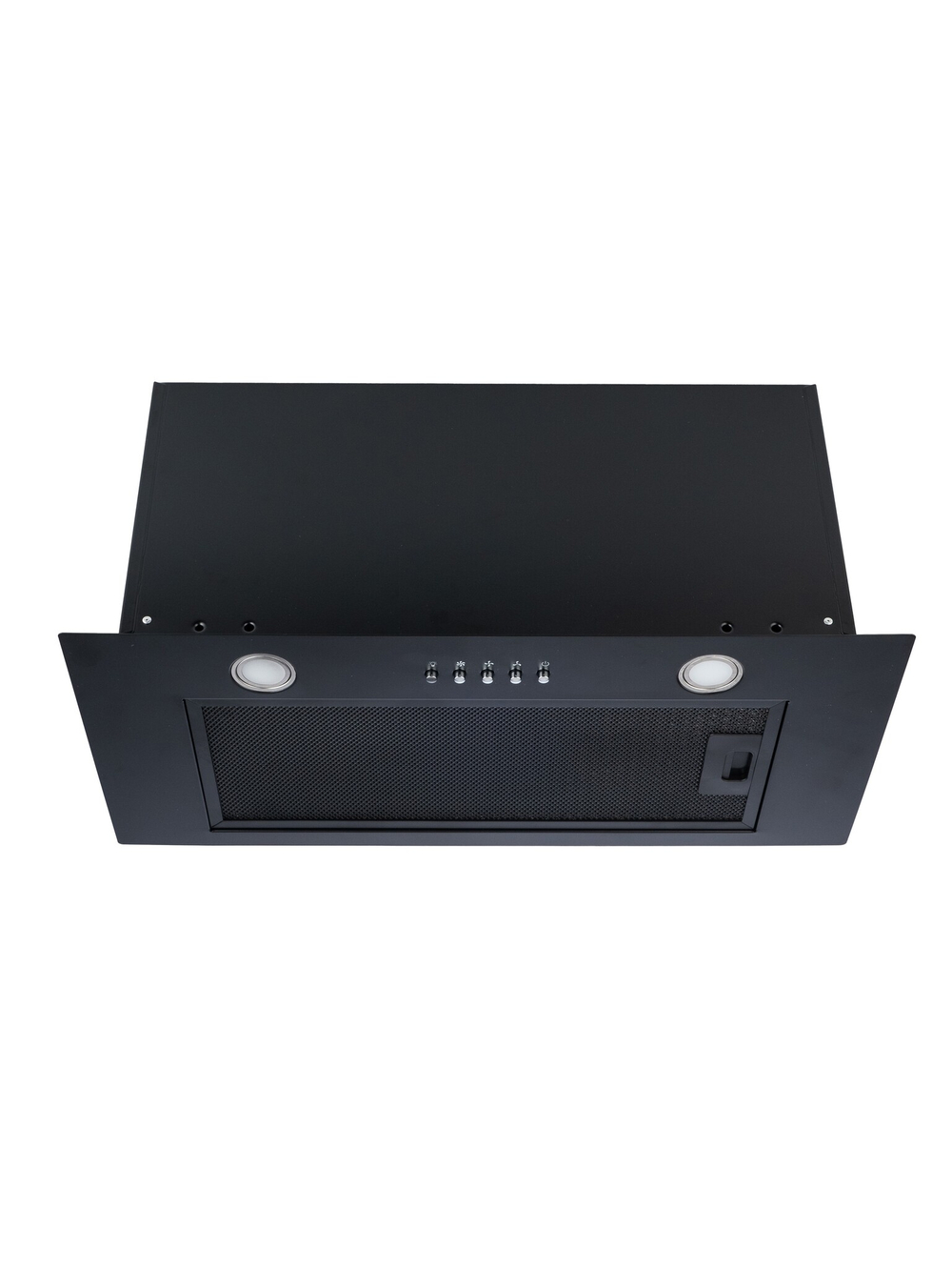 Вытяжка кухонная Quin-60 (BLACK) черный, D150мм, 1200м3/ч, полновстраиваемая, мотор 230Ватт, металл 60см, кнопочное управл.(MACBI)